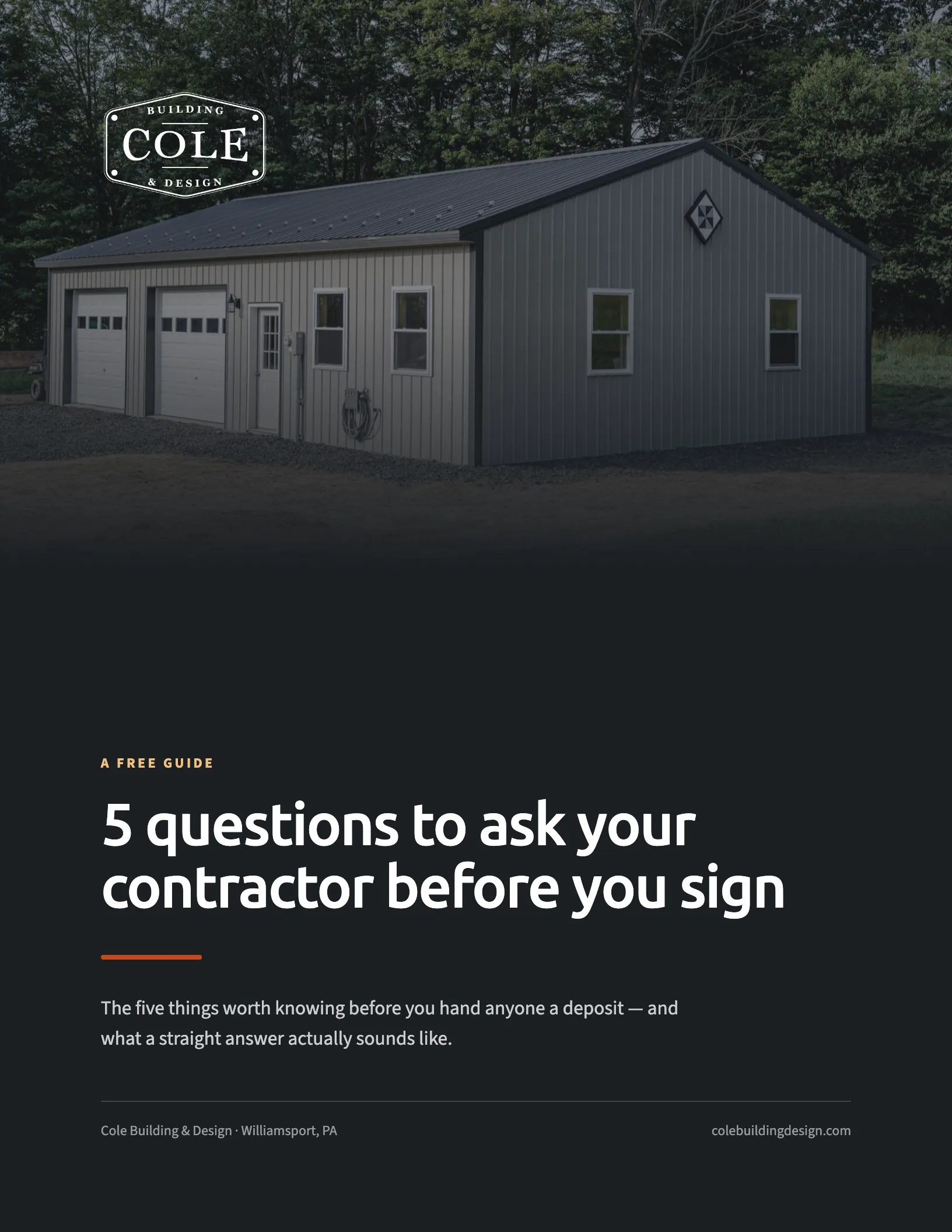Cover of the free guide: 5 questions to ask your contractor before you sign